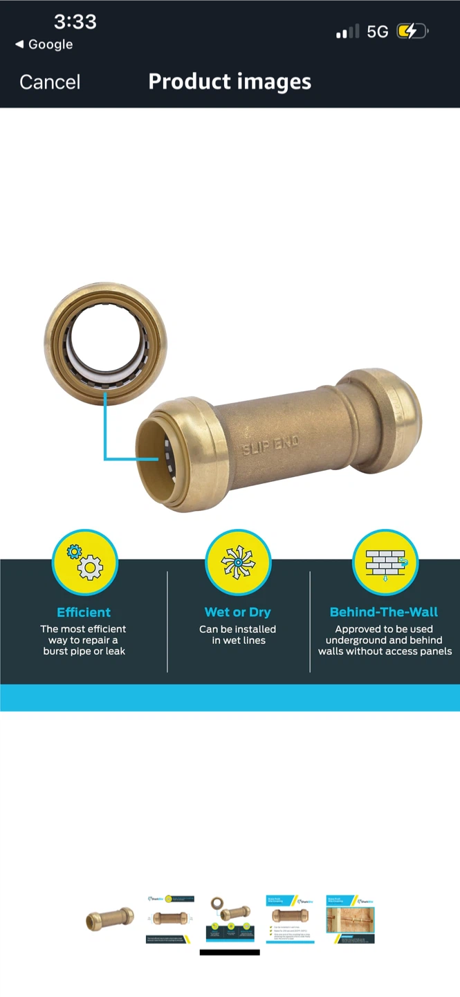 New SharkBite Brass Push Slip Coupling 1-inch - photo 3