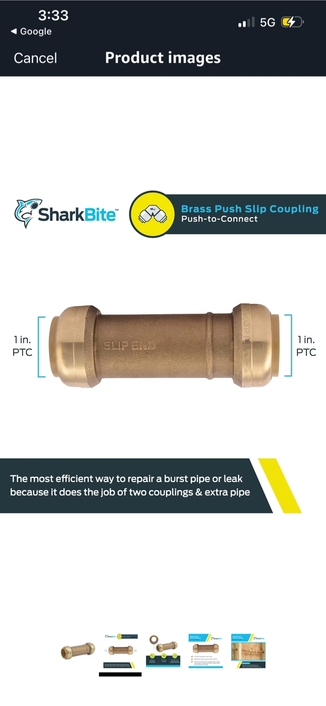 New SharkBite Brass Push Slip Coupling 1-inch - photo 2