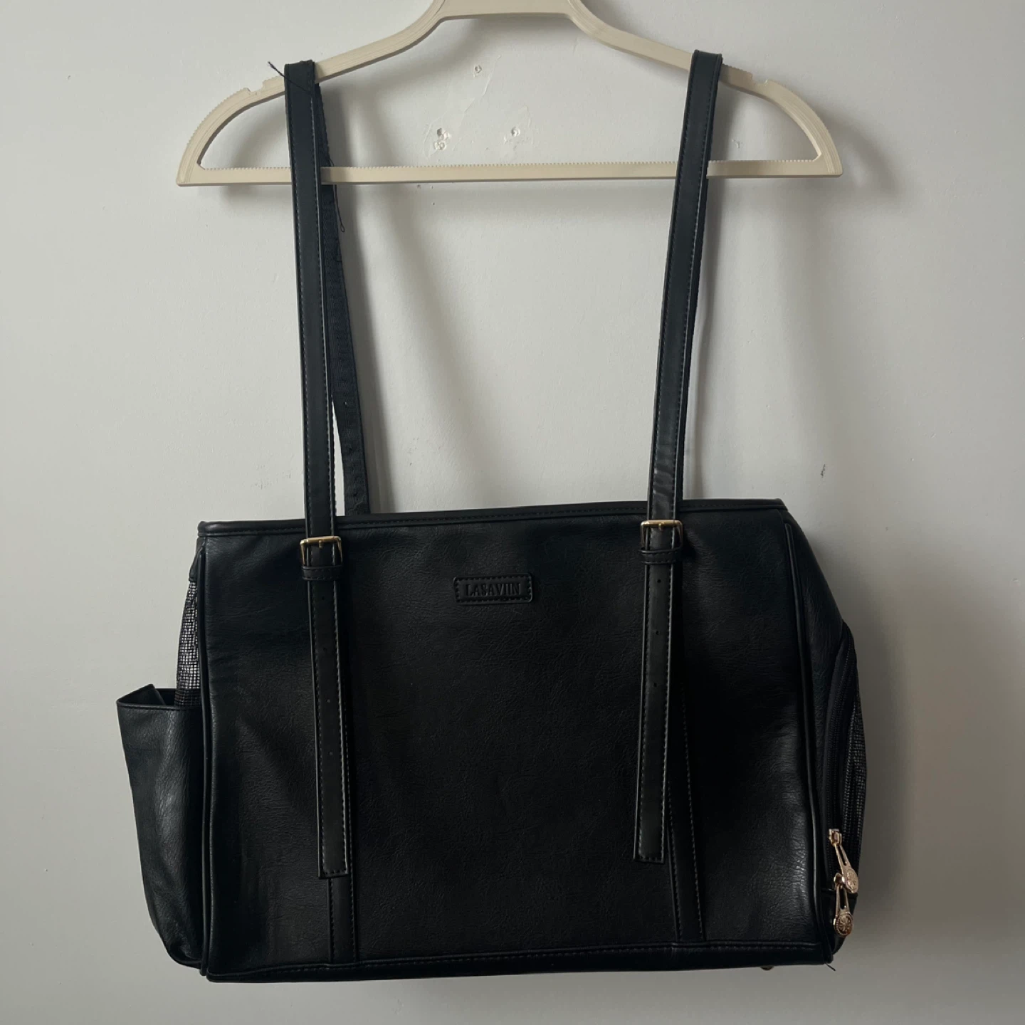 Leather Black pet carrier for small dogs