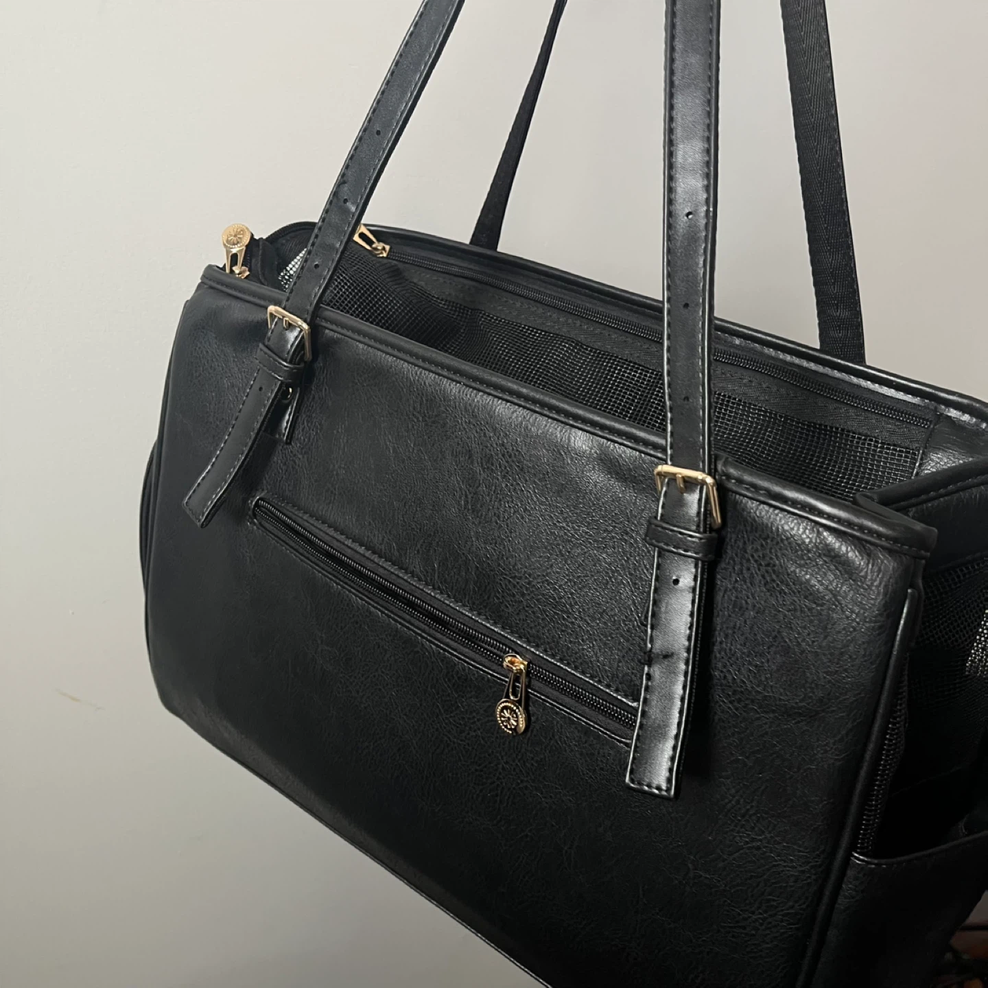 Leather Black pet carrier for small dogs - photo 5