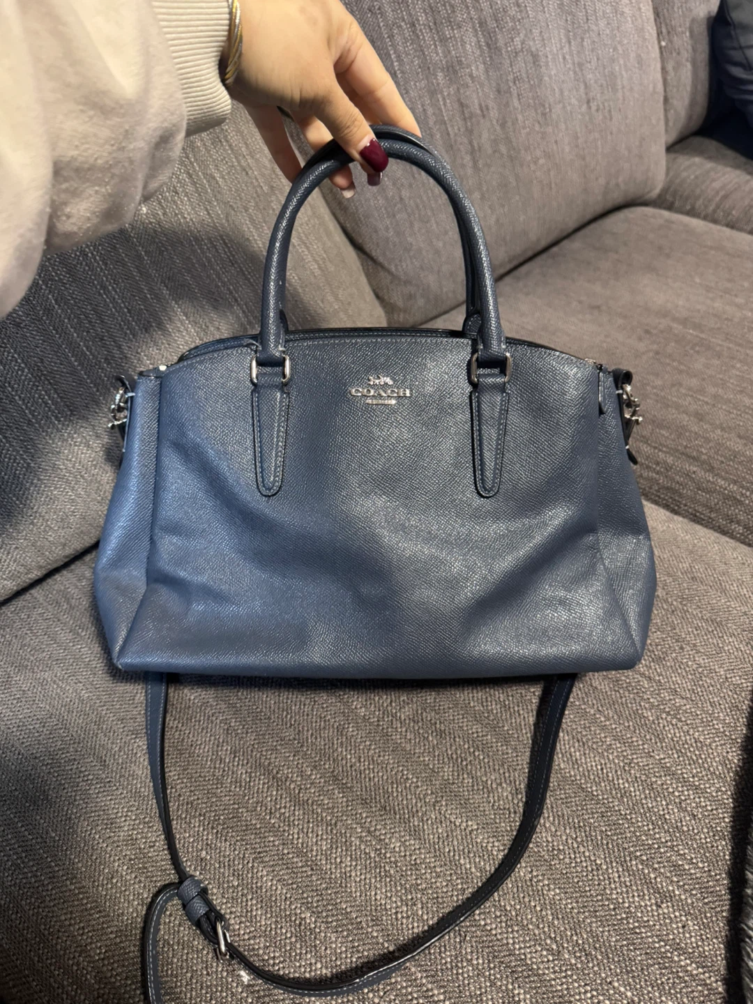 Coach Pebble Leather Satchel Purse - Blue