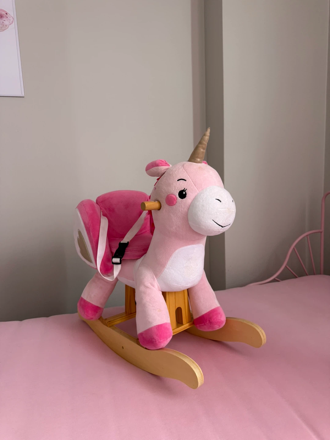 Pink Plush Unicorn Rocking Horse