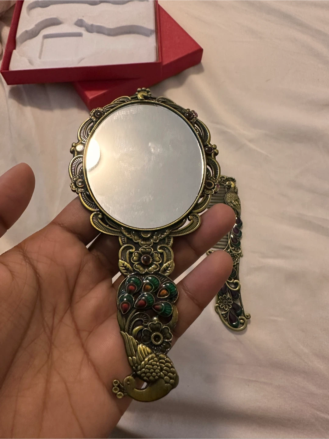 Antique Peacock Mirror and Comb Set - photo 2