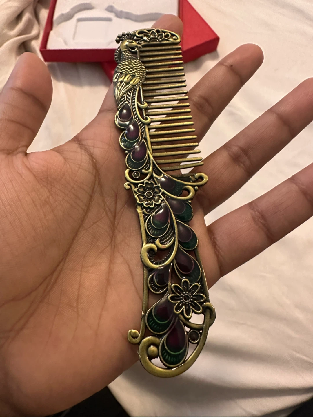 Antique Peacock Mirror and Comb Set - photo 5