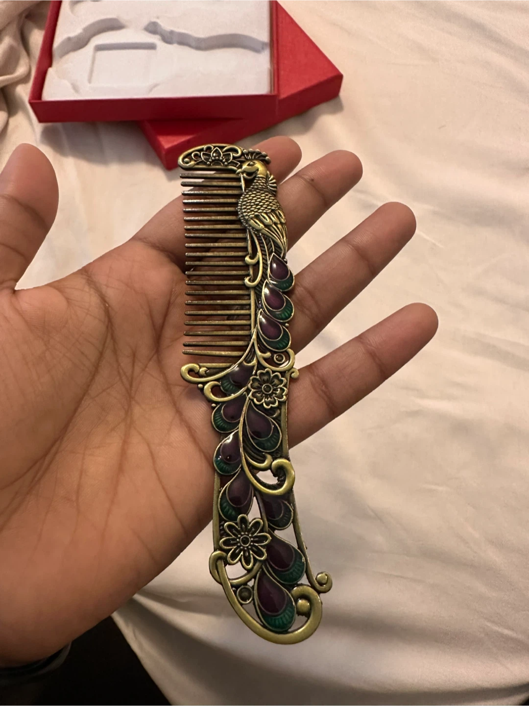 Antique Peacock Mirror and Comb Set - photo 4