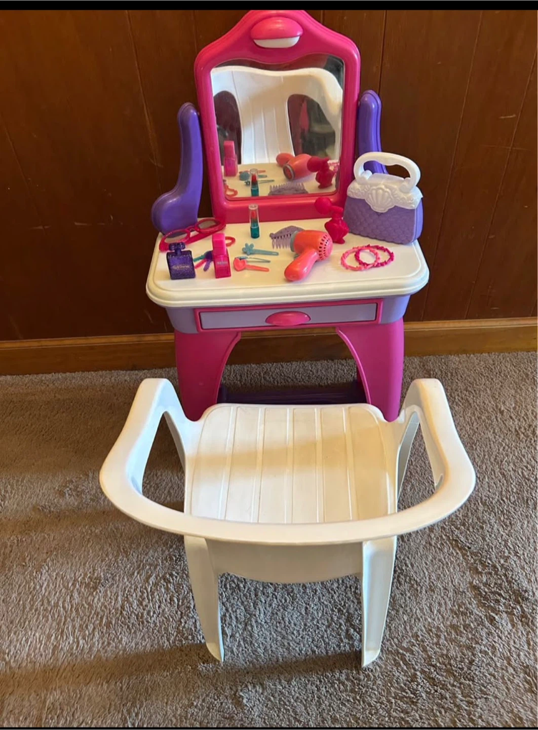 Kids Play Vanity Table with Accessories and Stool