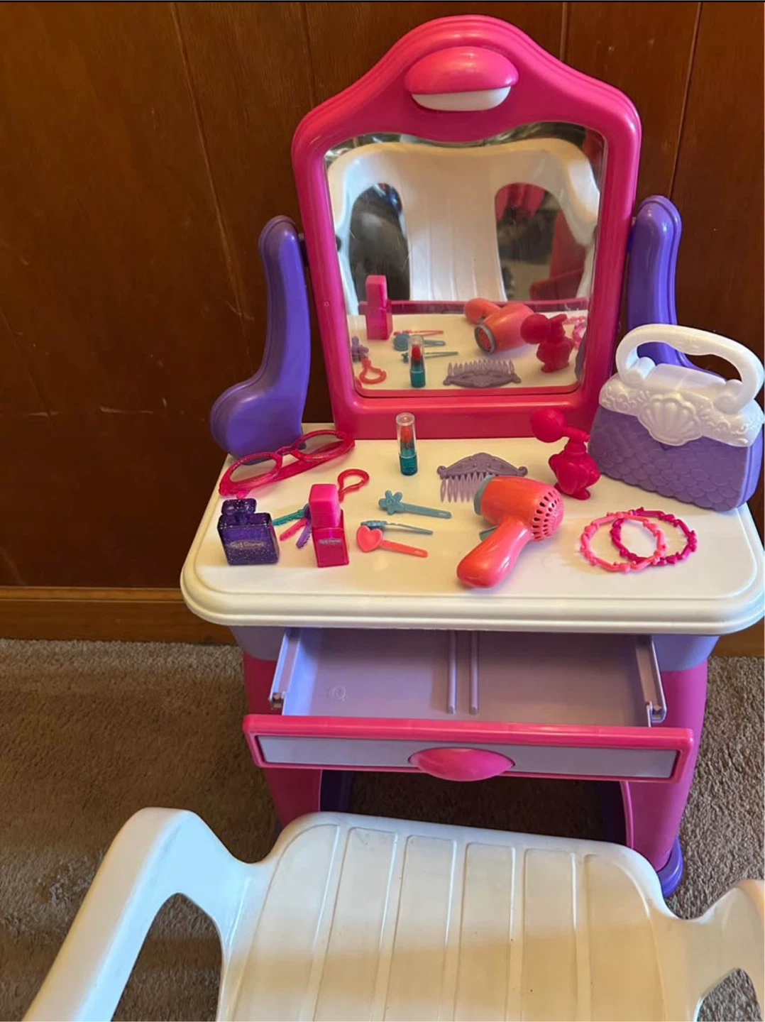 Kids Play Vanity Table with Accessories and Stool - photo 3