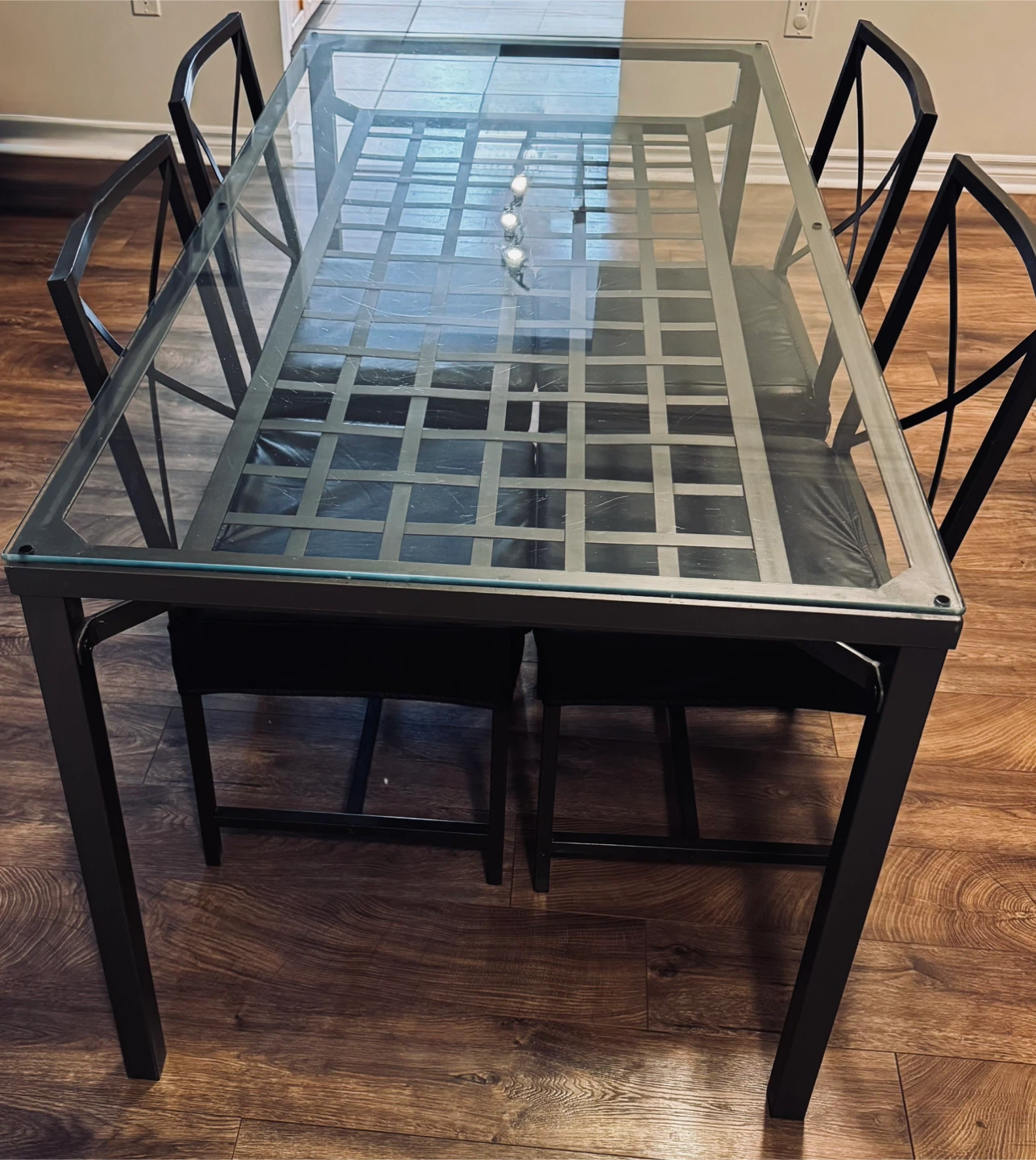 Ikea glass Top Dining Table with Metal Frame and 4 chairs - photo 2