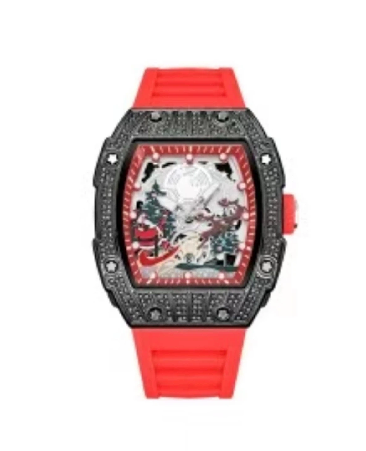 Red Silicone Strap Watch with Black Bezel