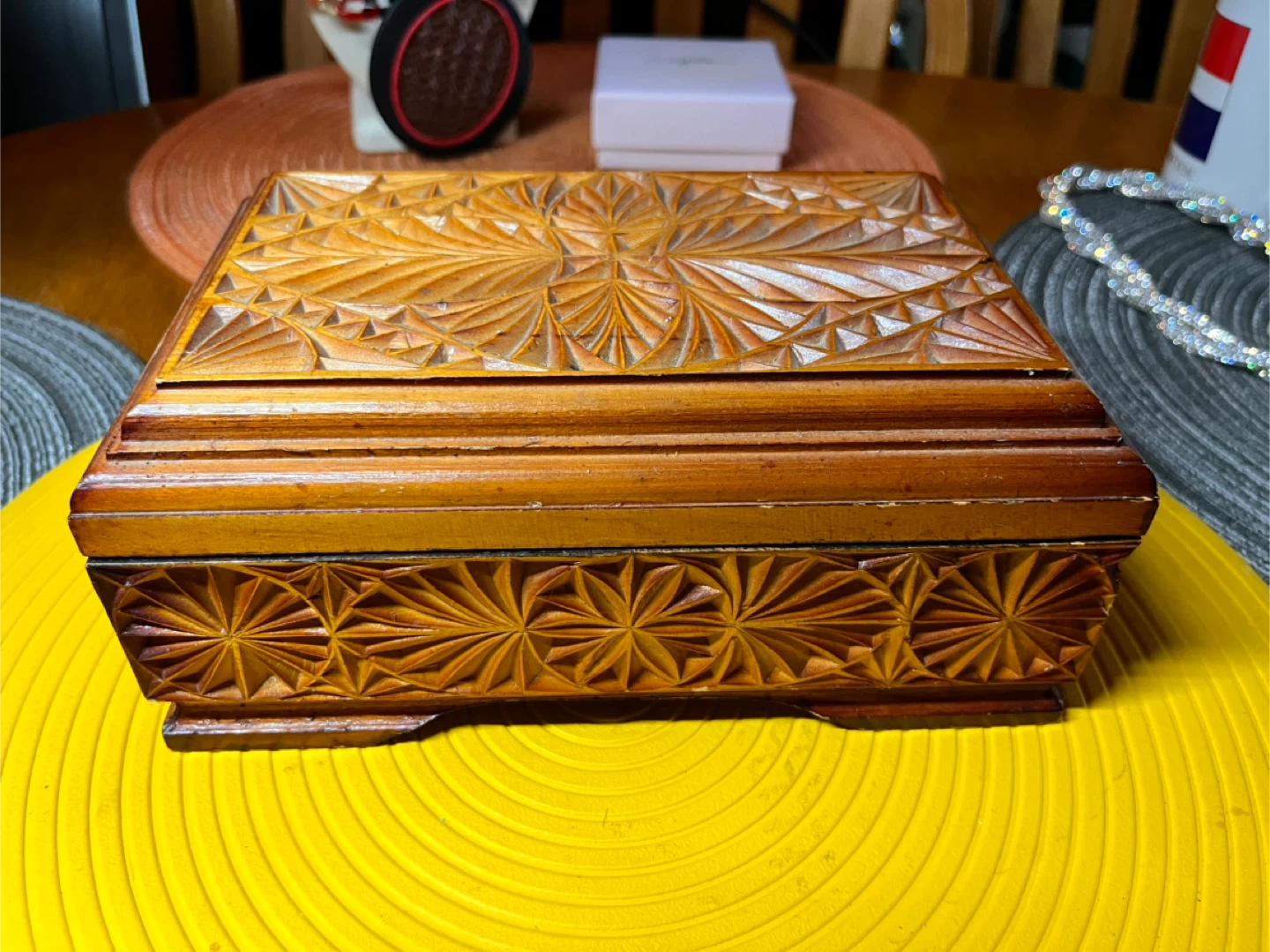 Vintage Carved Wooden Trinket Box