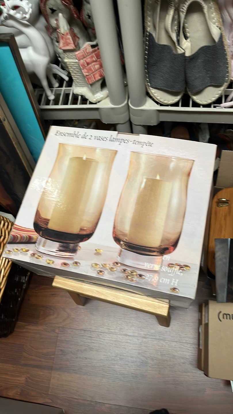 Set of 2 Glass Hurricane Vases