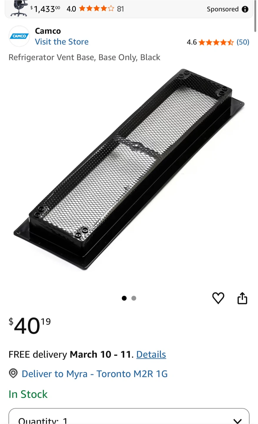 Camco Refrigerator Vent Base - Black