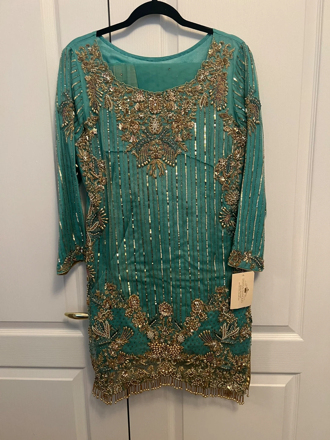 3 Piece Heavy Pakistani Teal Kurti with Dupatta and Sharara