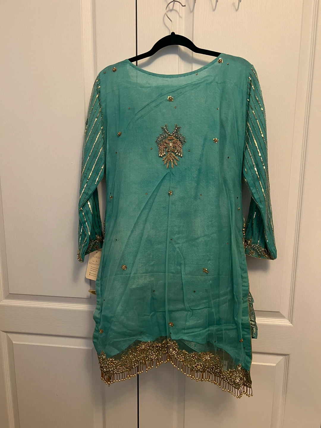 3 Piece Heavy Pakistani Teal Kurti with Dupatta and Sharara - photo 5