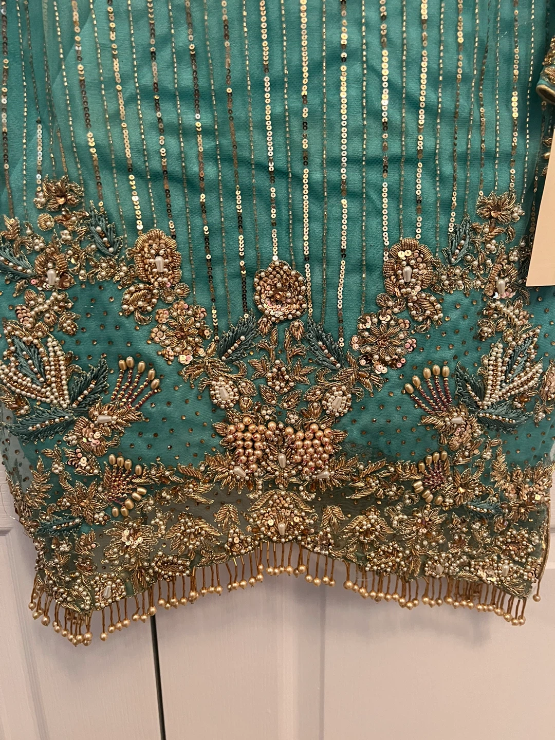 3 Piece Heavy Pakistani Teal Kurti with Dupatta and Sharara - photo 3