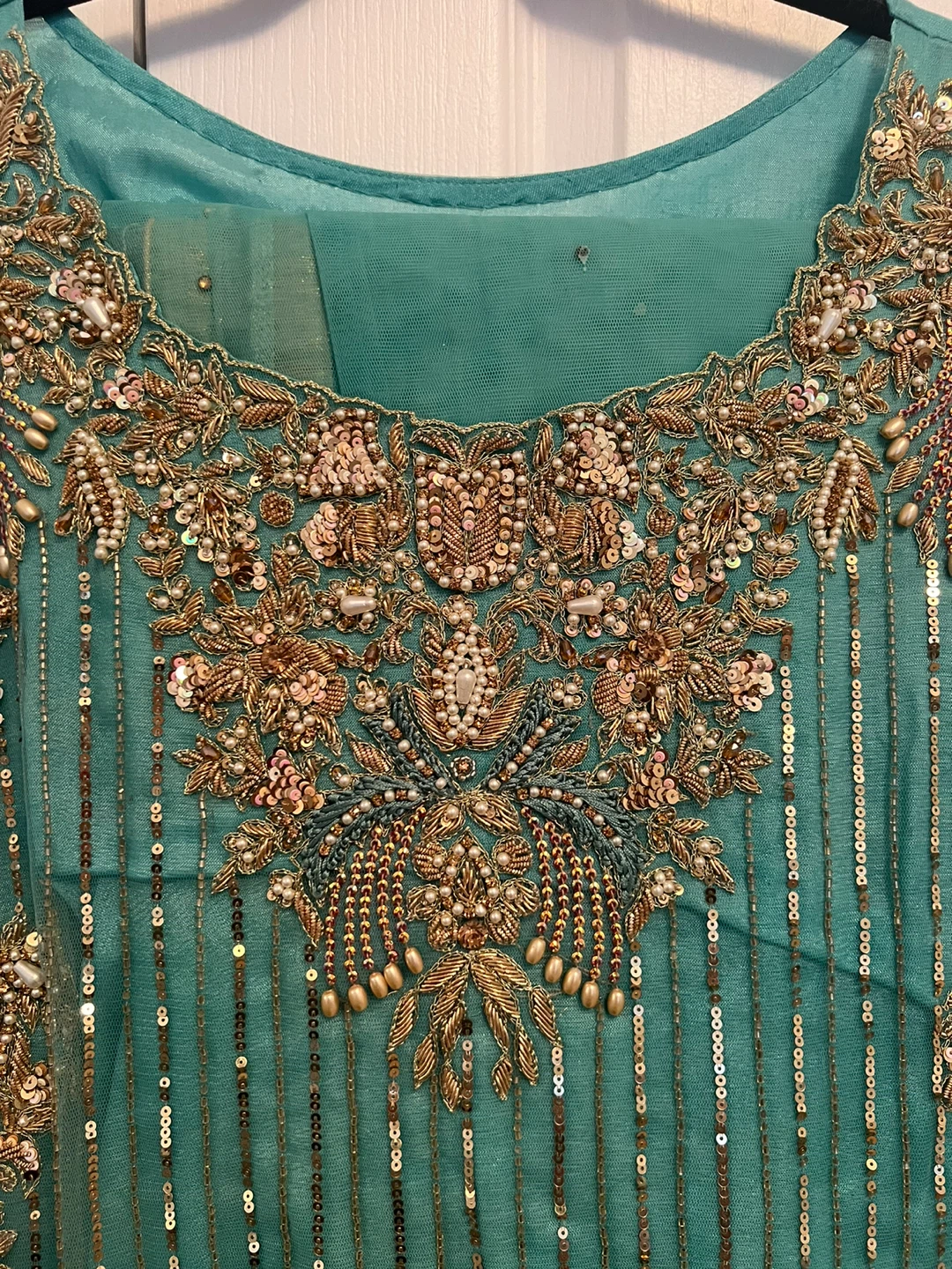 3 Piece Heavy Pakistani Teal Kurti with Dupatta and Sharara - photo 2