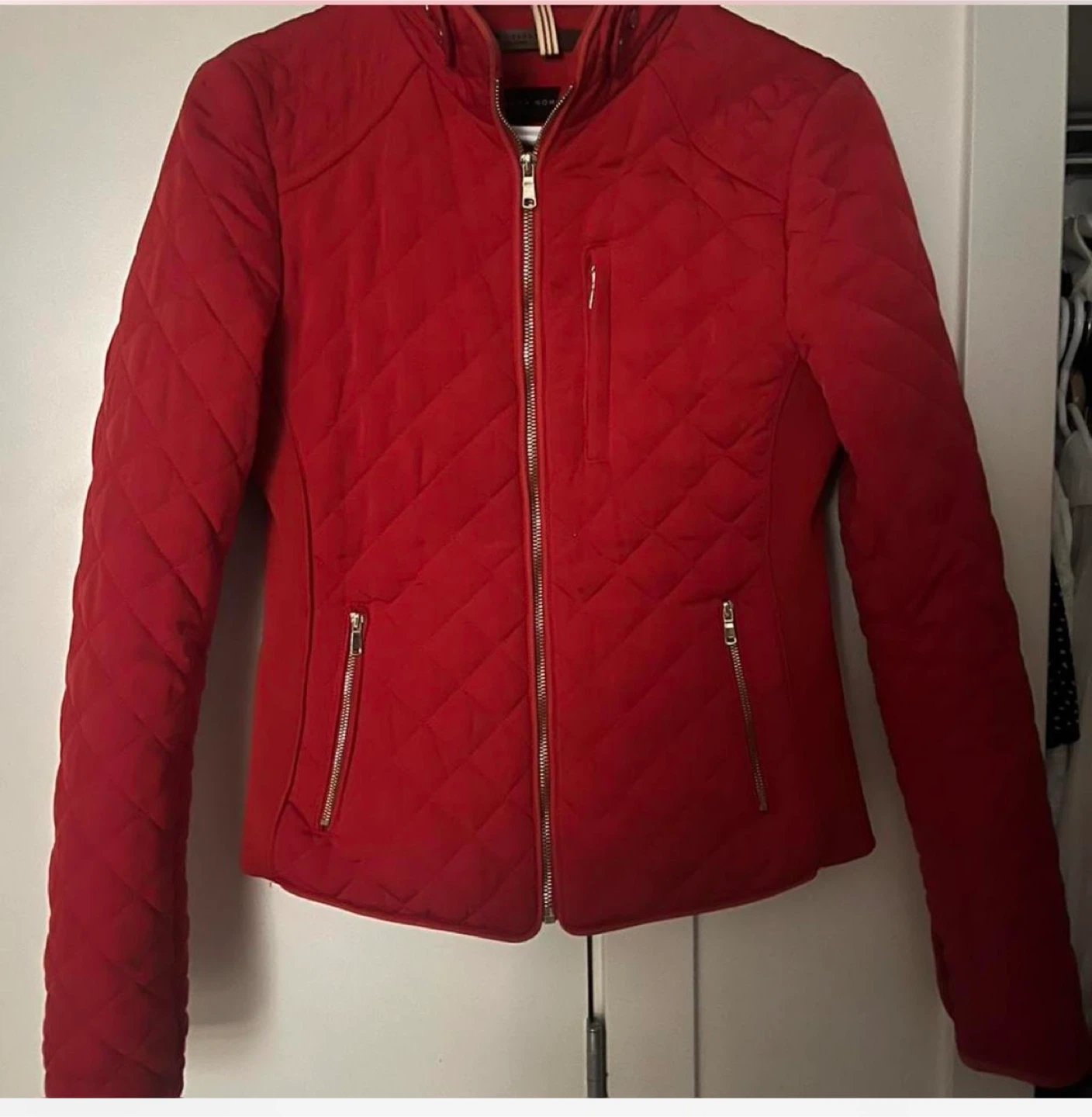 Red Zara Quilted Jacket S