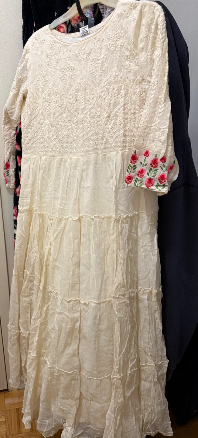 Cream Embroidered Maxi Dress