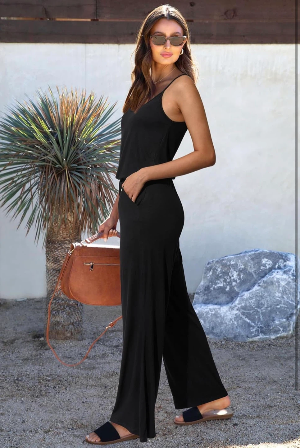 NEW! OUGES Black Wide Leg Jumpsuit, Soft & Comfortable w/Pockets - photo 3