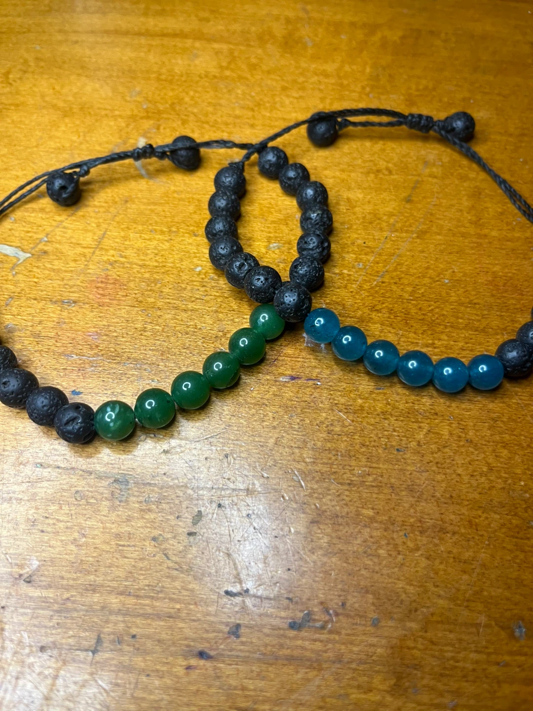 Bracelets - Lava Stone with Green or Blue crystals