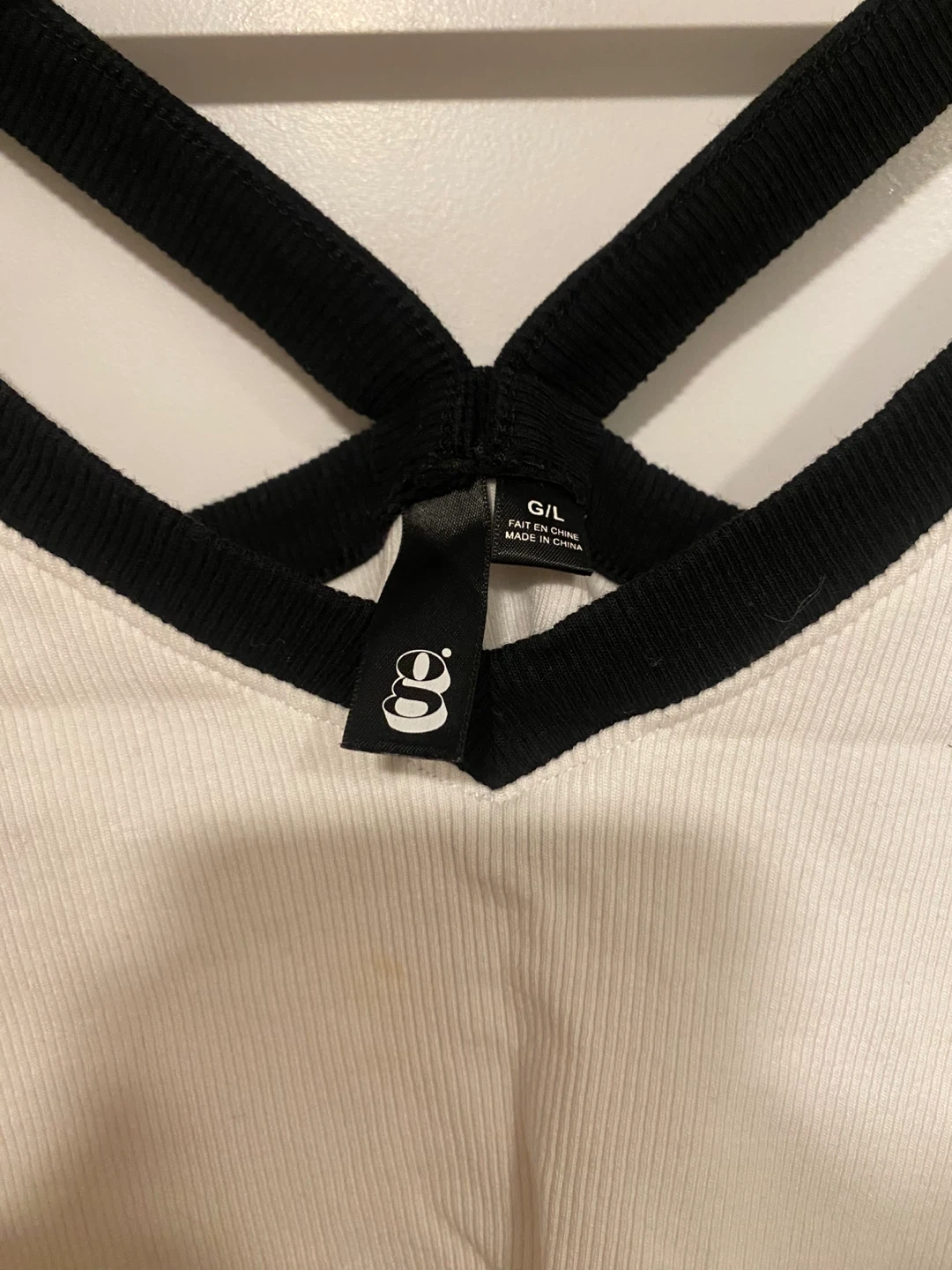Garage White Cropped Tank Top with Black Strappy Trim - L - photo 3