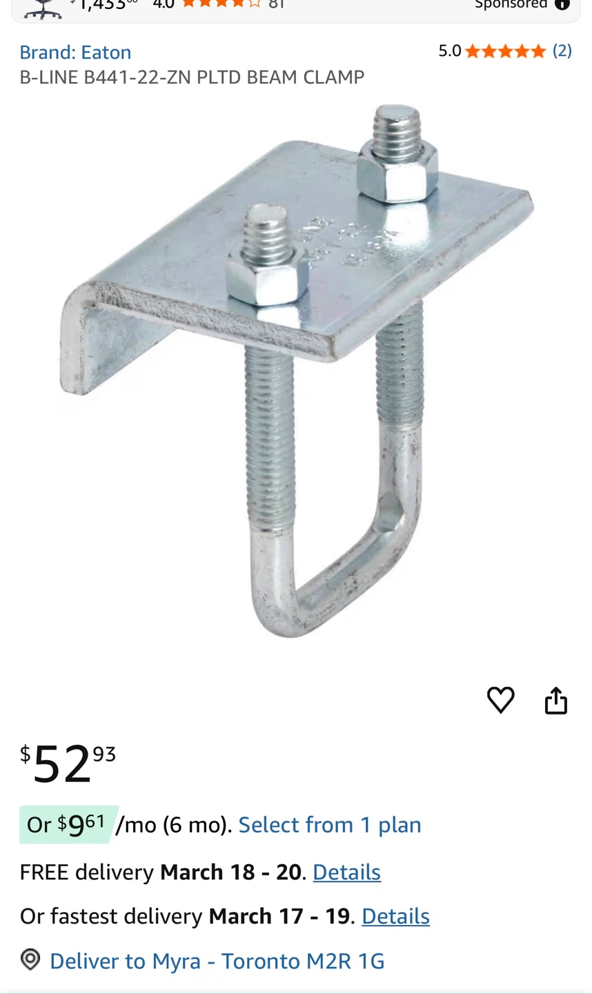 Eaton B-LINE B441-22-ZN PLTD Beam Clamp