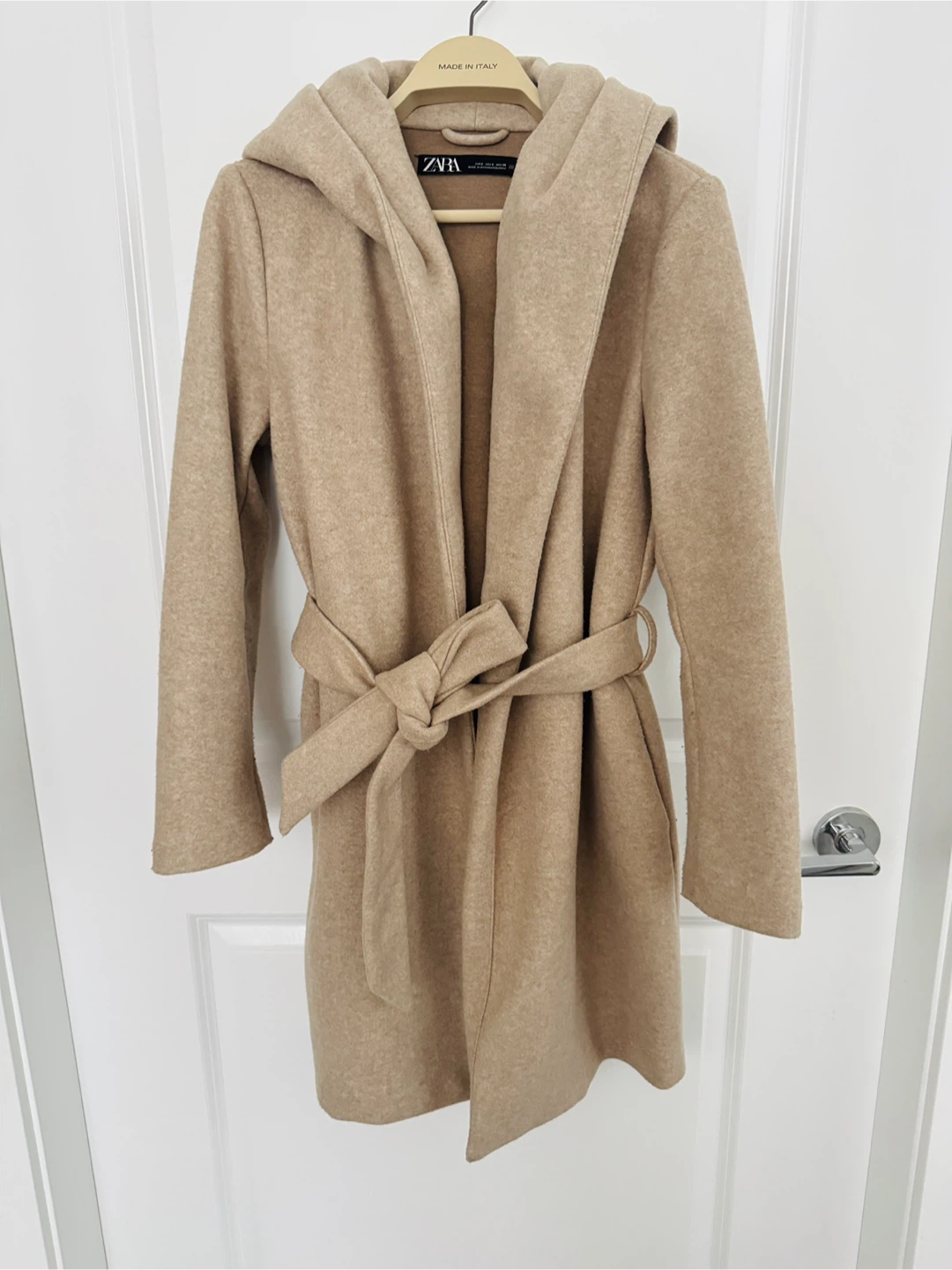 Zara Hooded Belted Coat  Size S