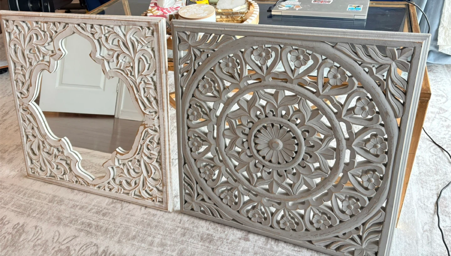 Carved Wood Wall Mirror with Ornate Frame - photo 3