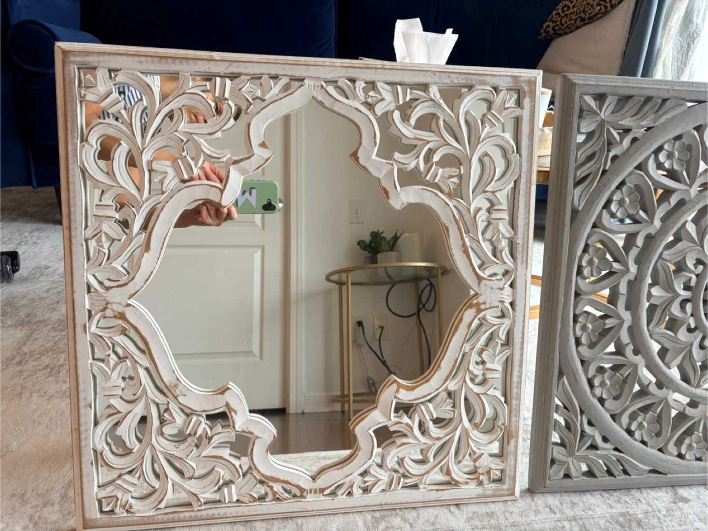 Carved Wood Wall Mirror with Ornate Frame