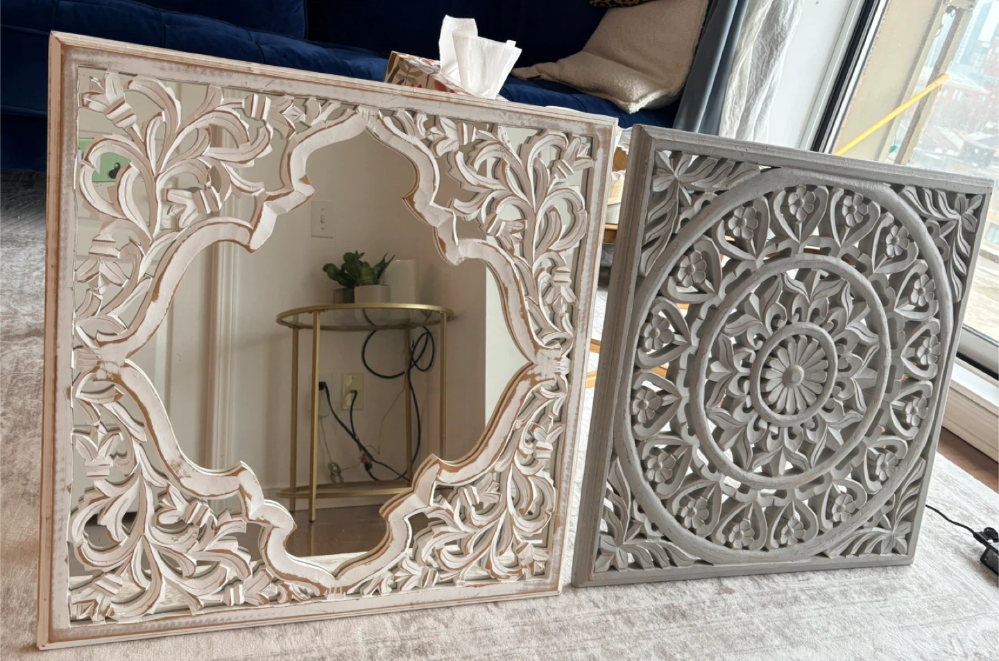 Carved Wood Wall Mirror with Ornate Frame - photo 2