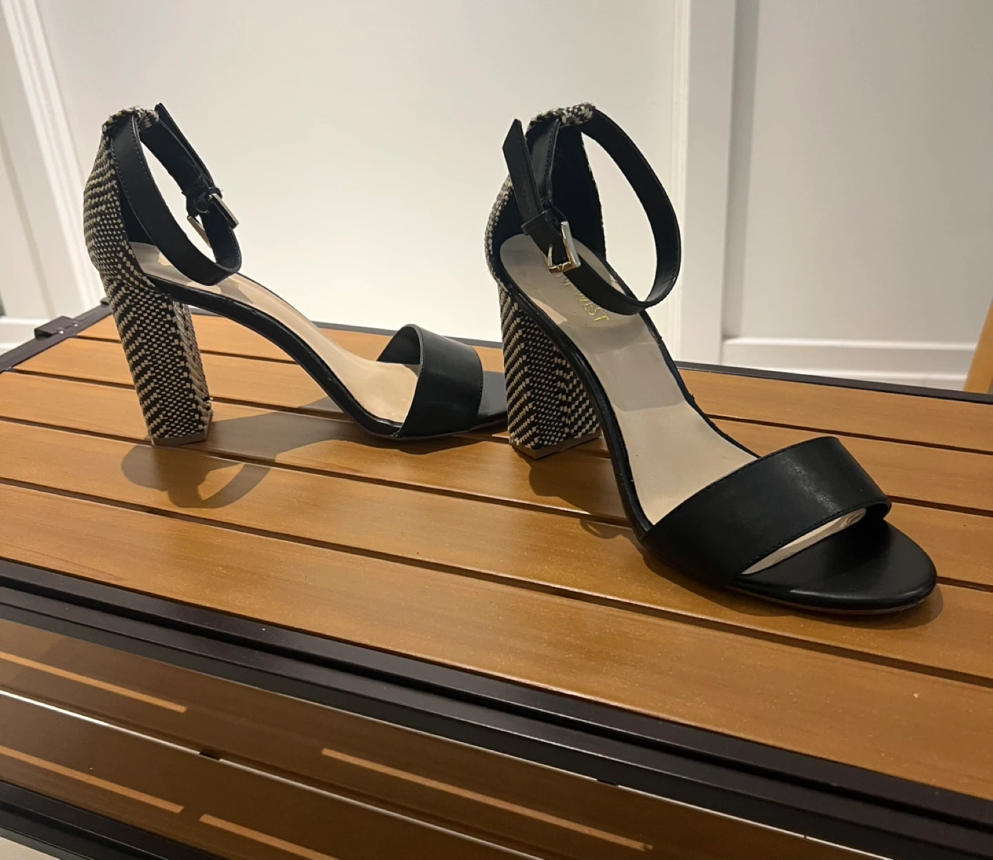 Nine West Black and White Block Heel Sandals