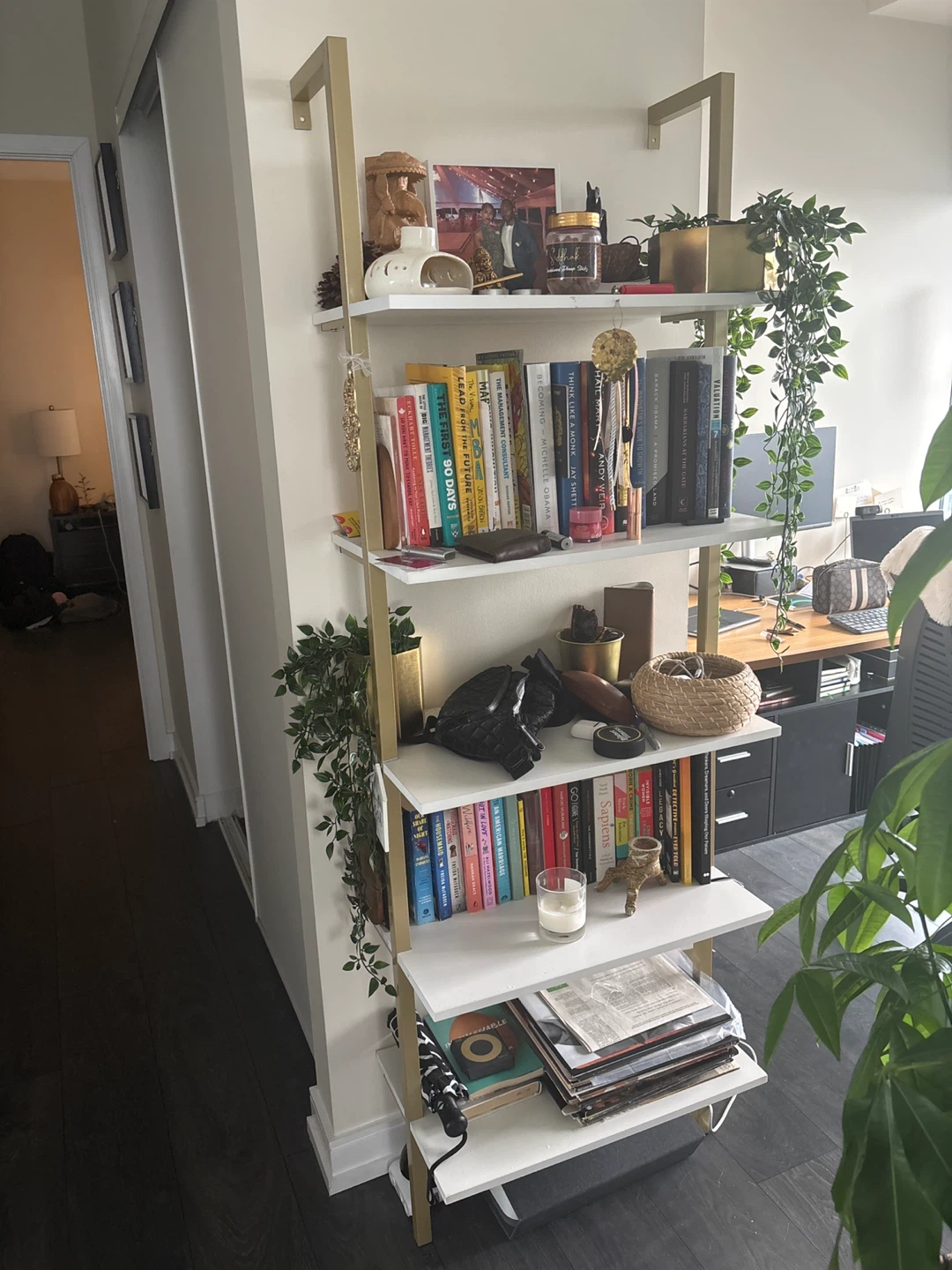 White and Gold Ladder Bookshelf