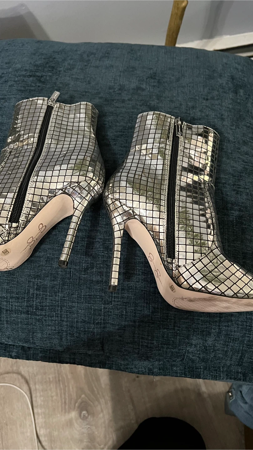 Jessica Simpson Silver Disco Ball Heeled Ankle Boots - Size 6.5