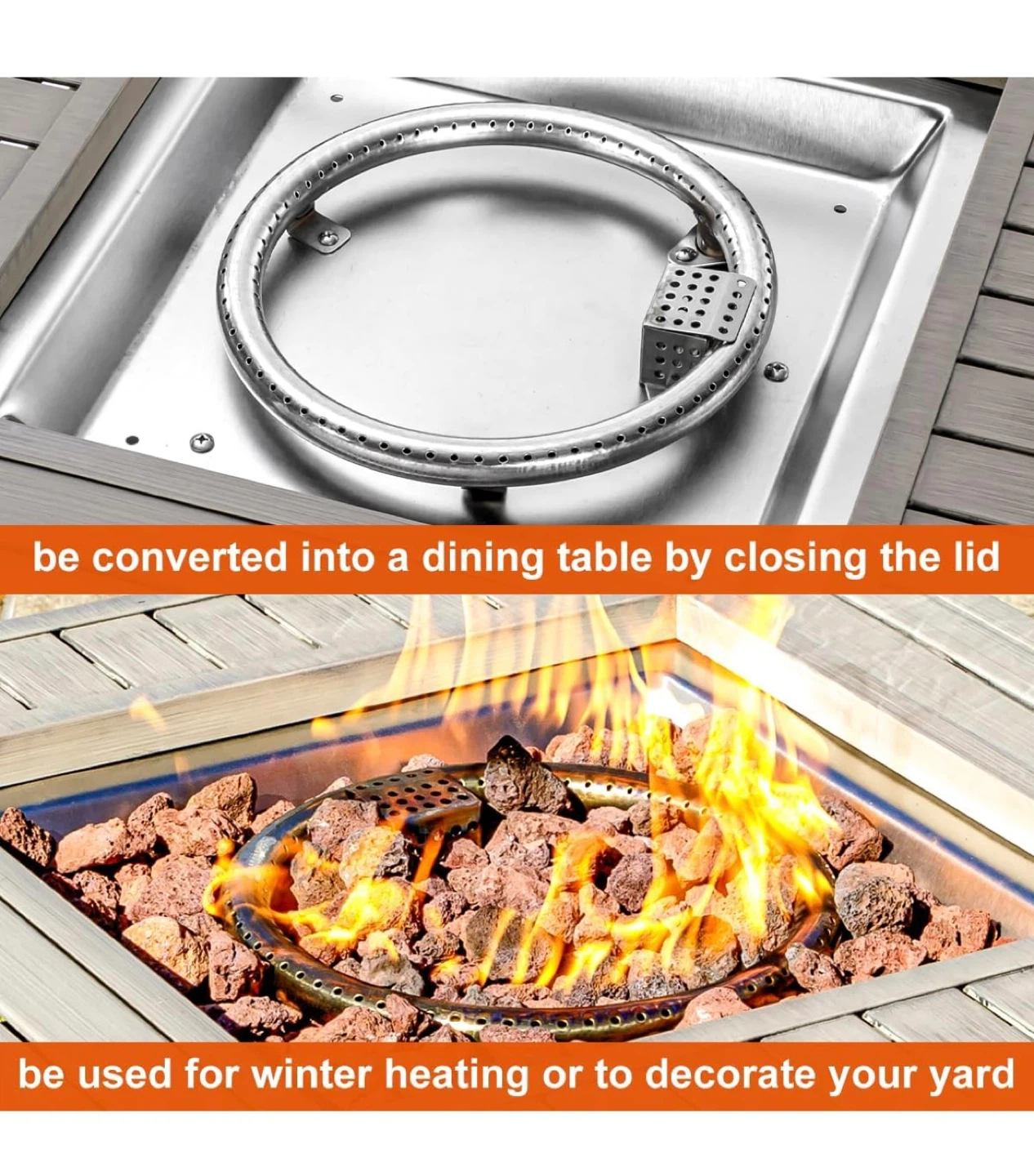 Propane Fire Pit Table, Gas Fire Pits with Lid & Lava Rock - photo 3