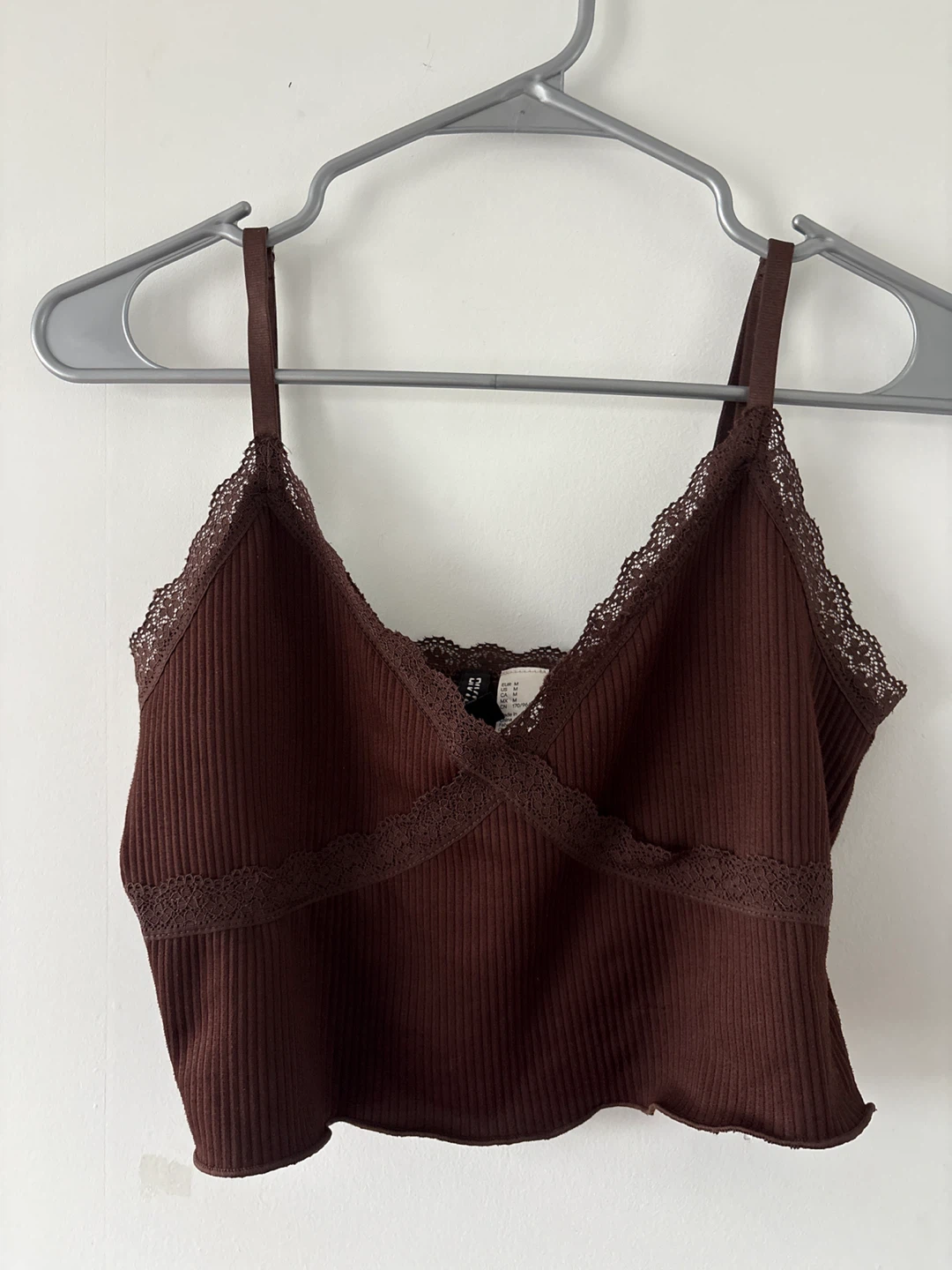 H&M Ribbed Lace Trim Cami Top - Brown - Size Medium