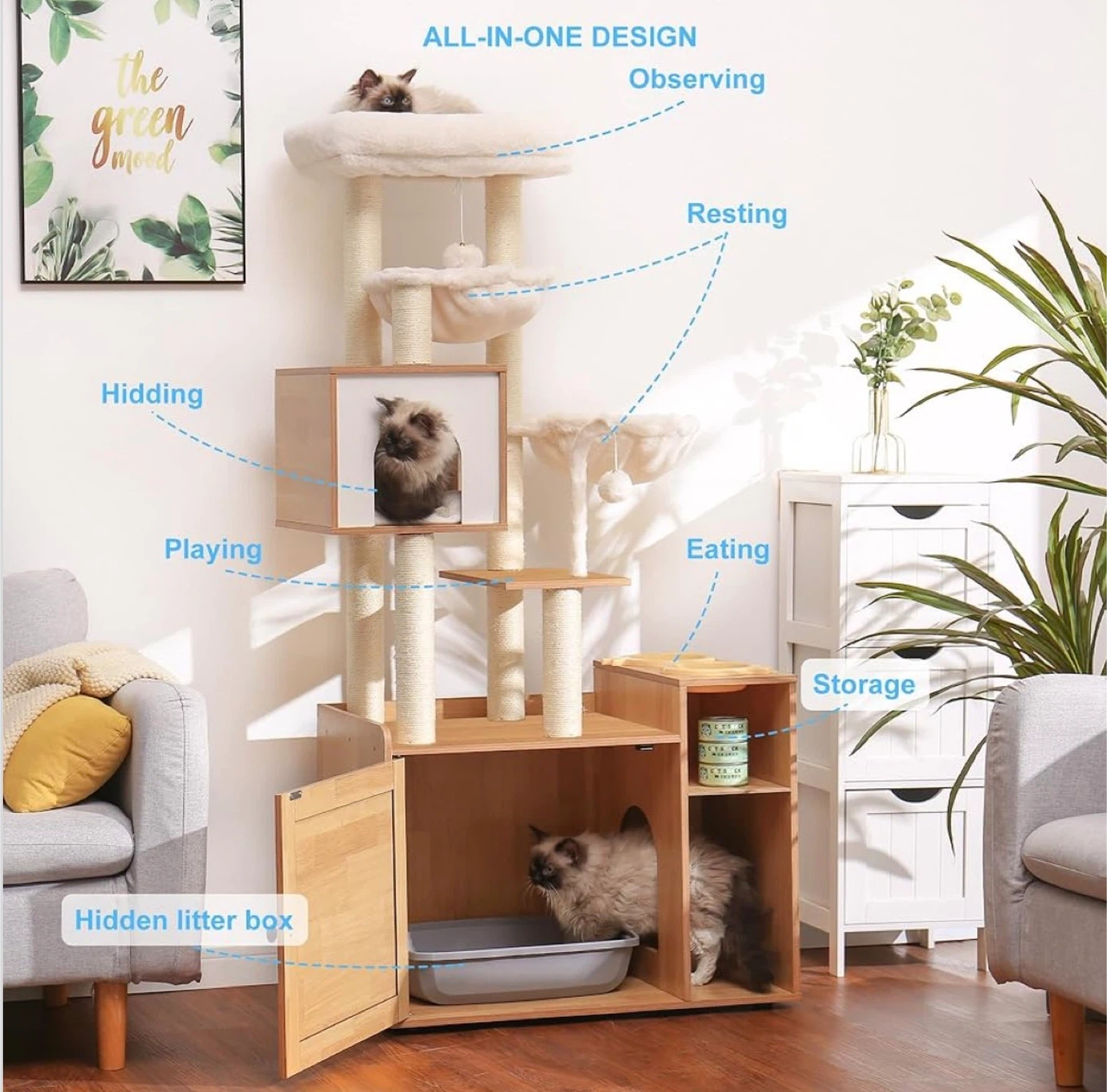 XL Like NEW STURDY cat tree & litter box cabinet - photo 4
