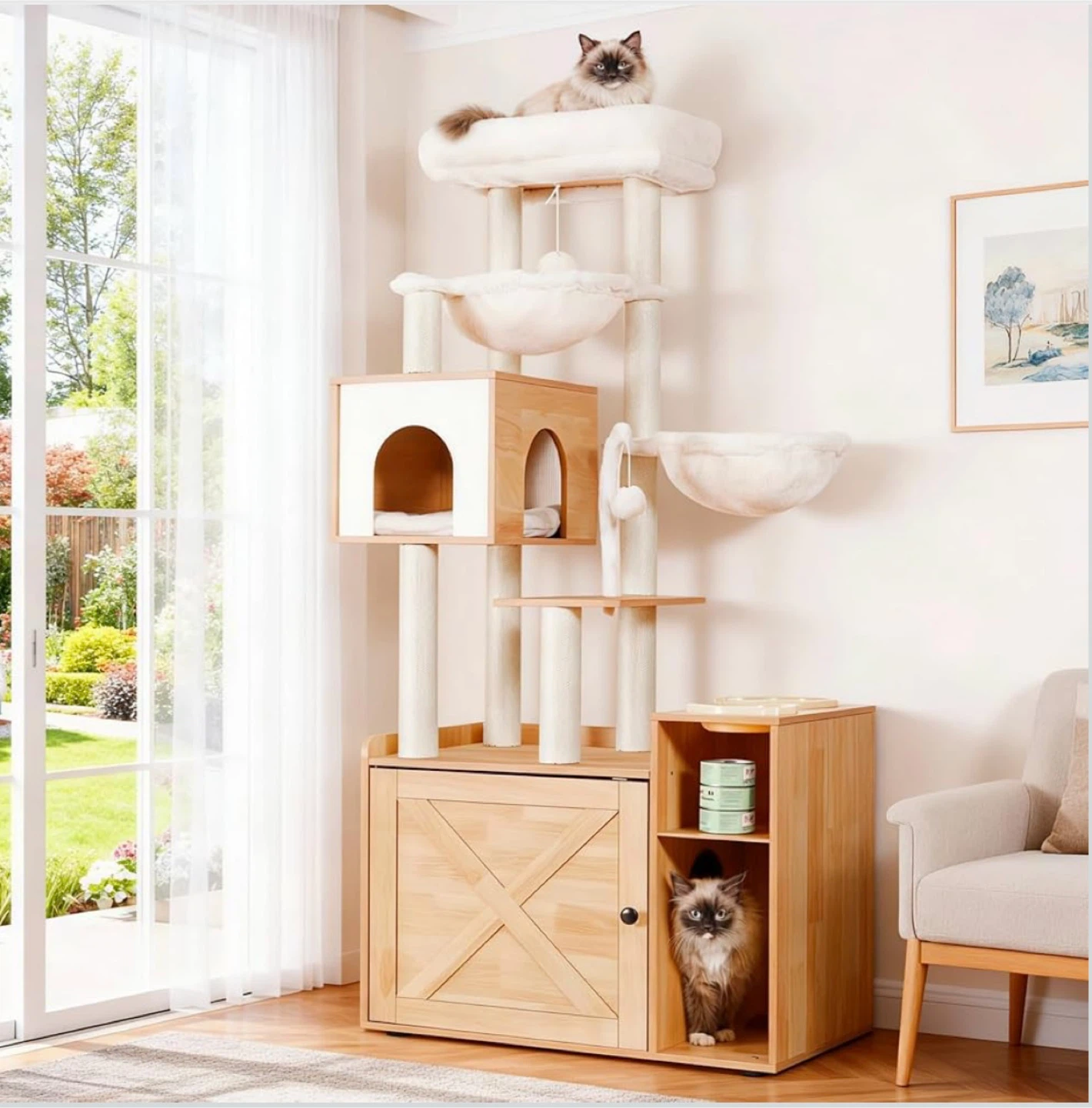 XL Like NEW STURDY cat tree & litter box cabinet