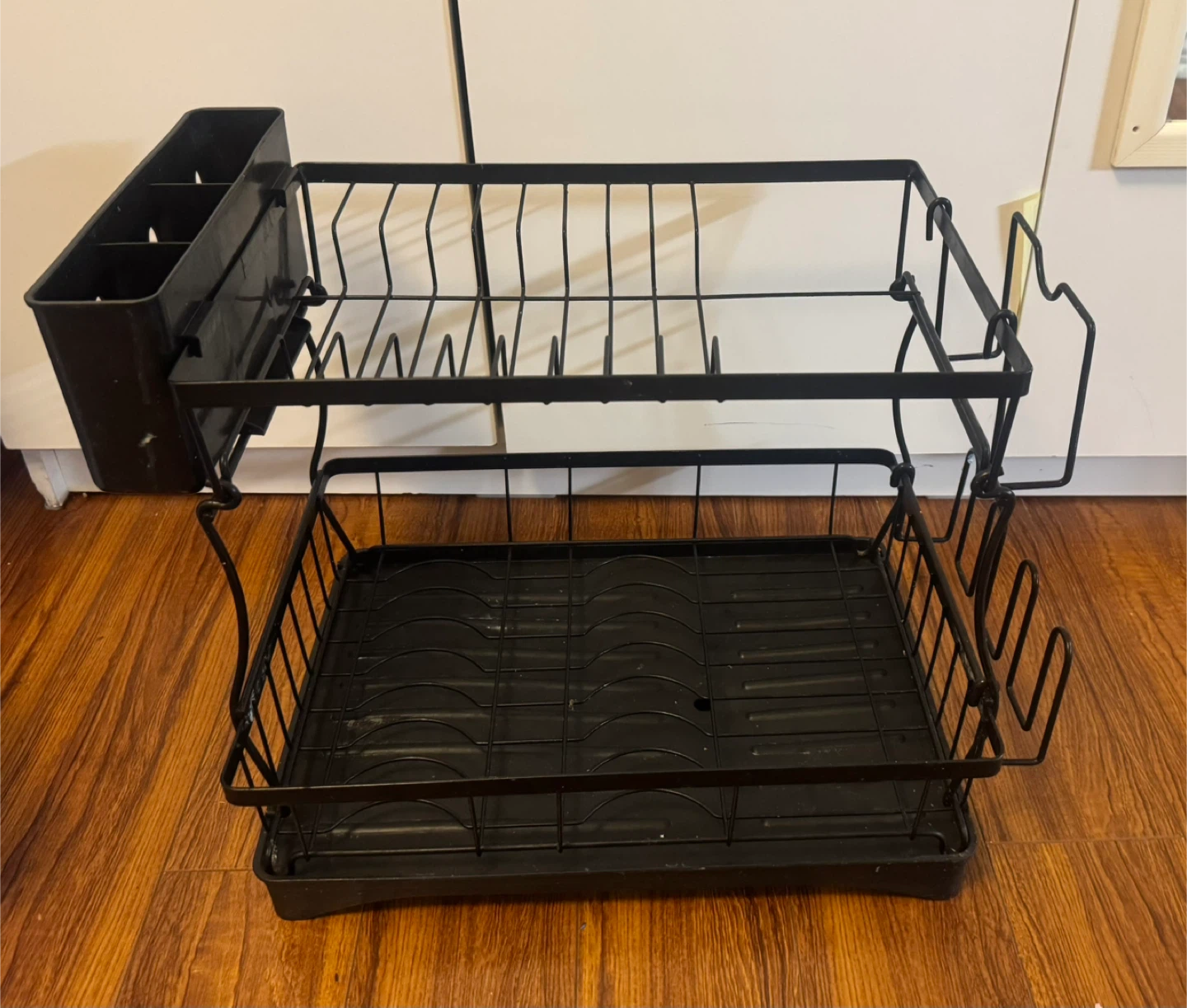 Two-Tier Black Metal Dish Rack with Utensil Holder