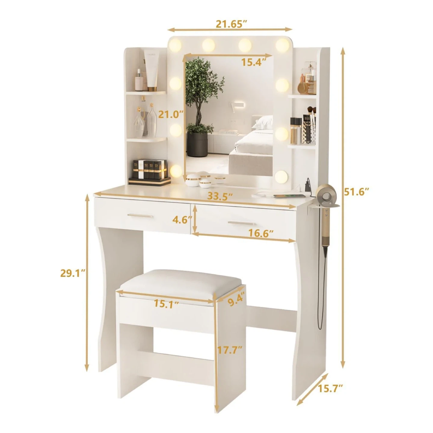 2 Large Drawers Modern Lights Makeup Vanity - photo 5