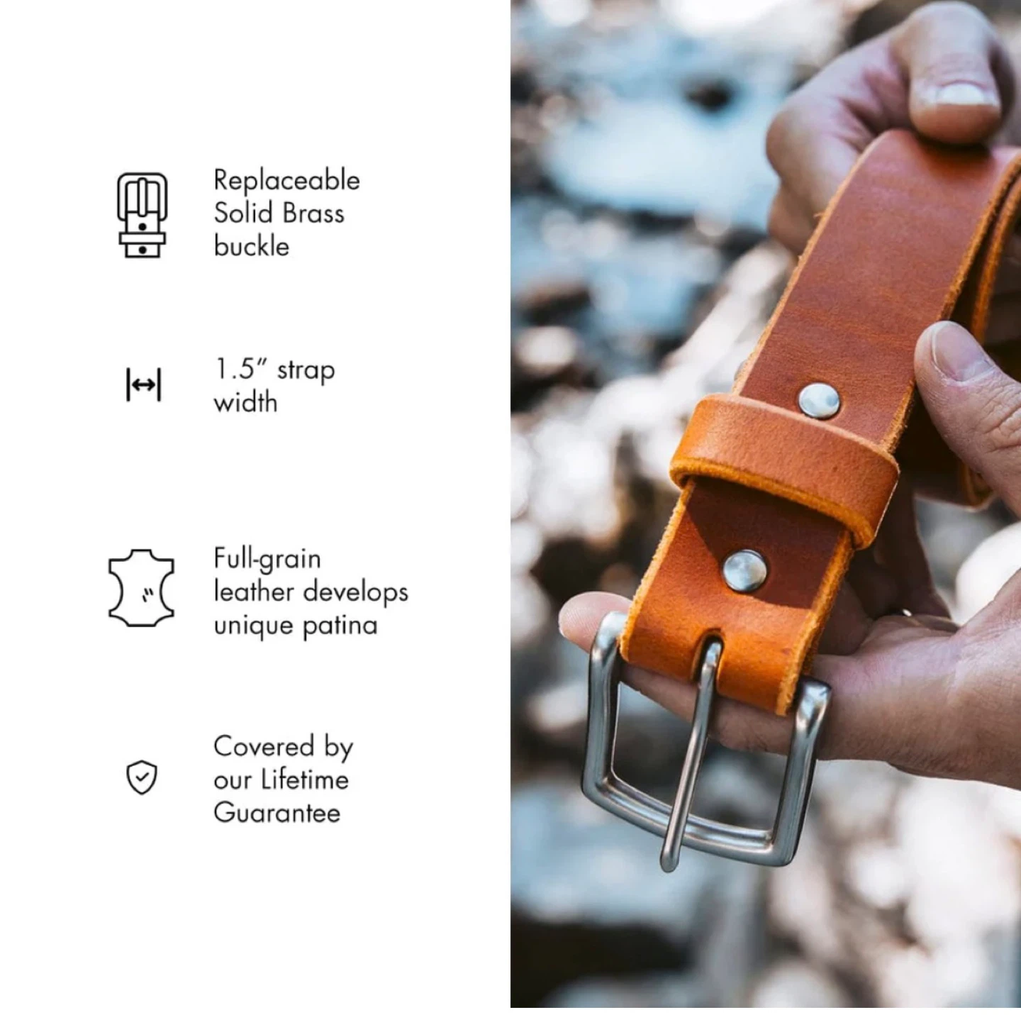 Leather Belt with Solid Brass Buckle - photo 3