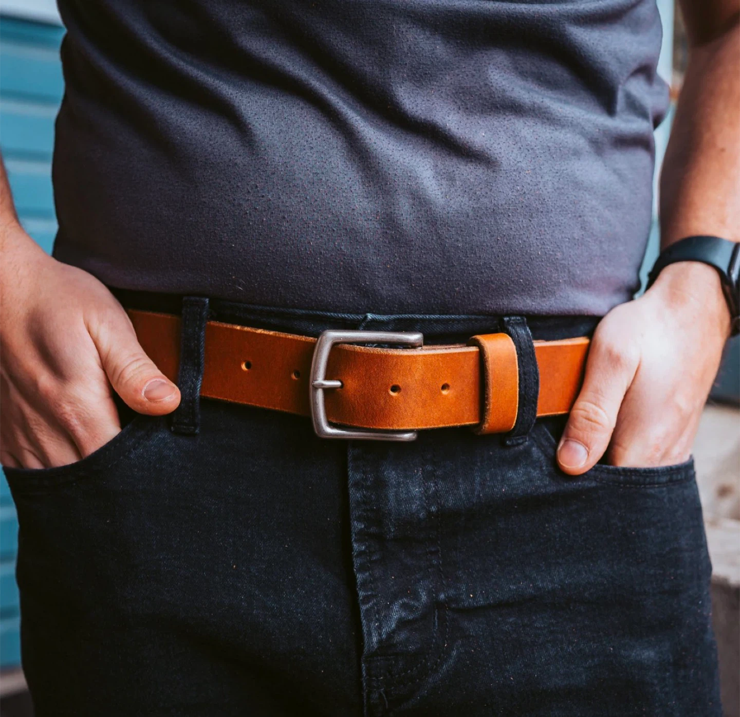 Leather Belt with Solid Brass Buckle - photo 2