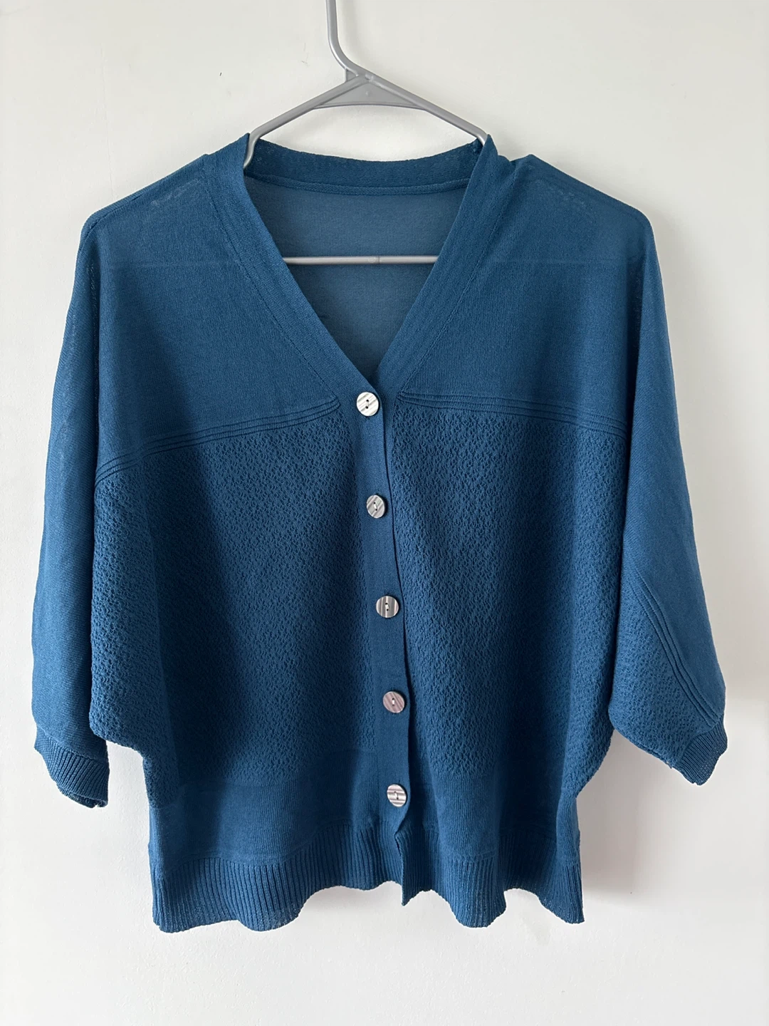 Blue V-neck Button-Up Cardigan
