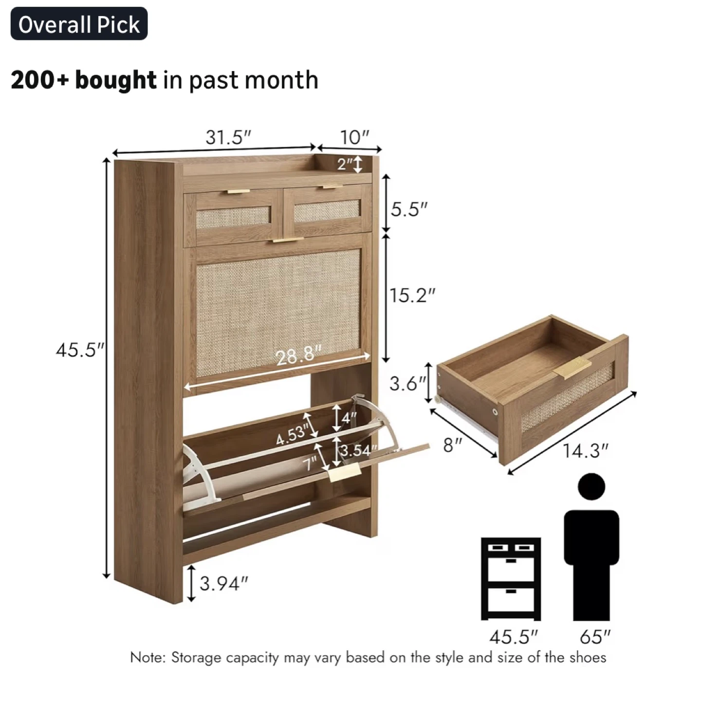Shoe Storage Cabinet with 2 Drawers & 2 Flip Drawers - photo 2