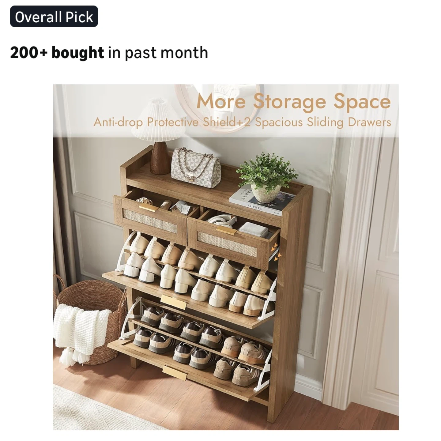 Shoe Storage Cabinet with 2 Drawers & 2 Flip Drawers - photo 5