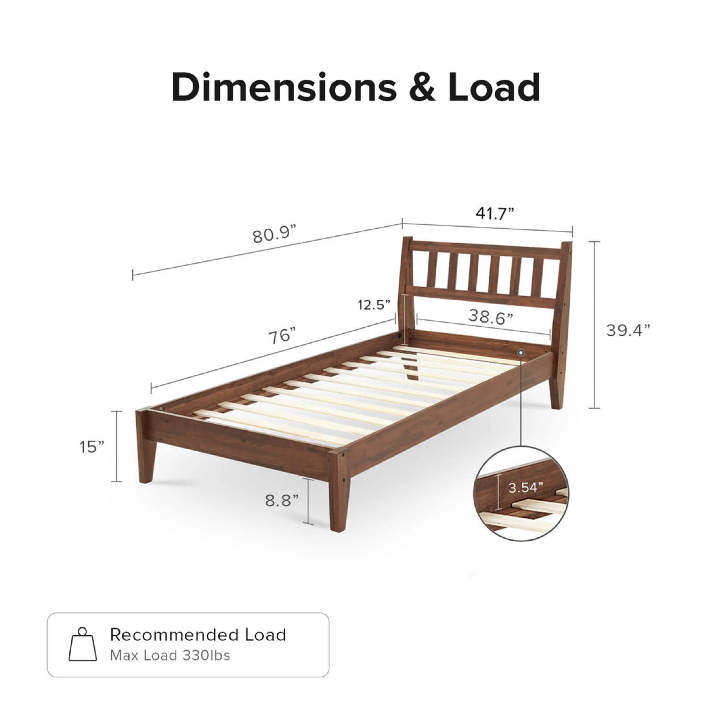 Ted Bed (Twin), Solid Acacia Wood Platform Bed with Headboard - photo 4