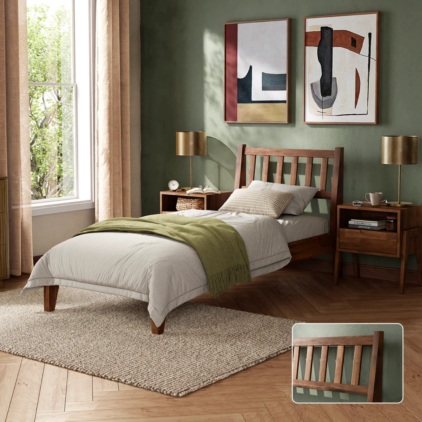 Ted Bed (Twin), Solid Acacia Wood Platform Bed with Headboard - photo 2