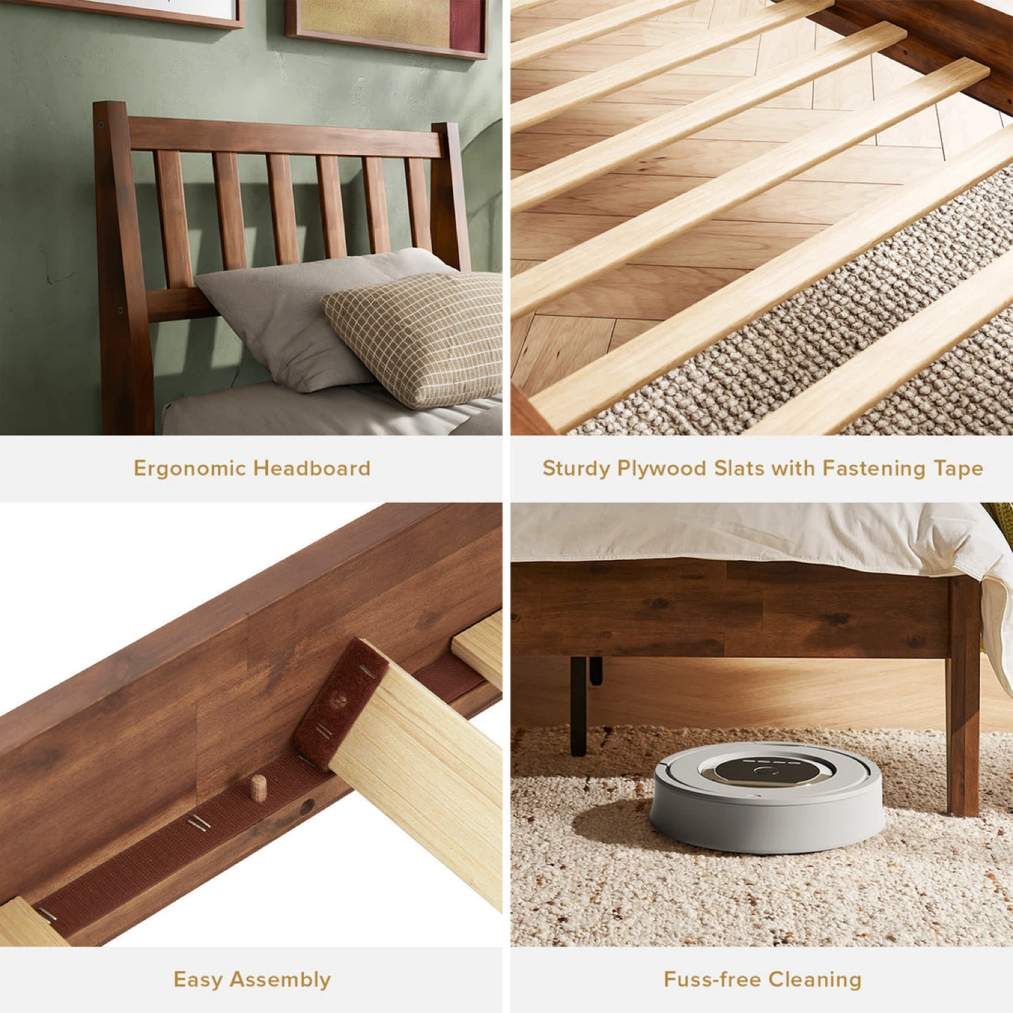 Ted Bed (Twin), Solid Acacia Wood Platform Bed with Headboard - photo 3