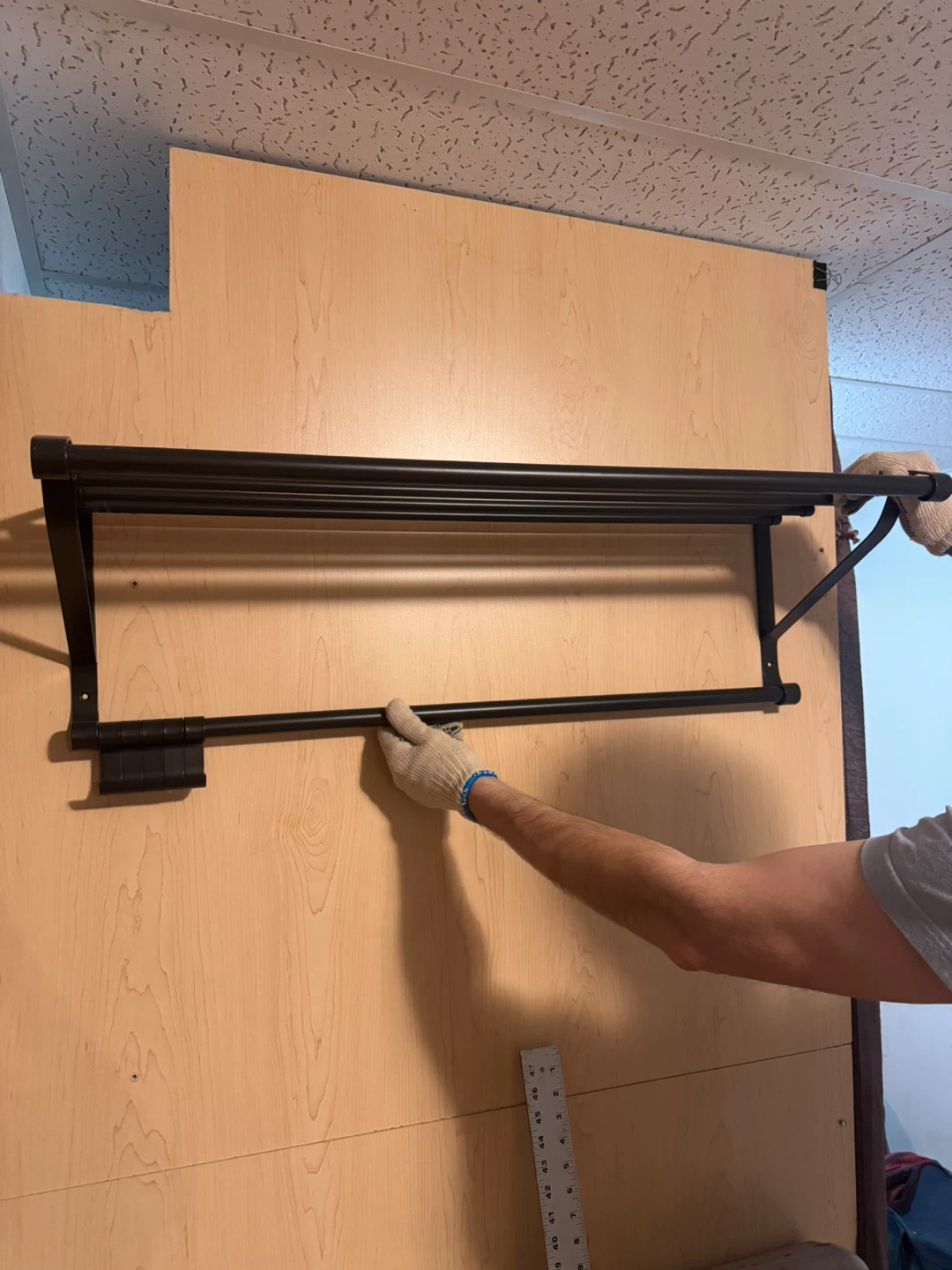 Black Metal Wall-Mounted Towel Rack with Shelf and Hooks