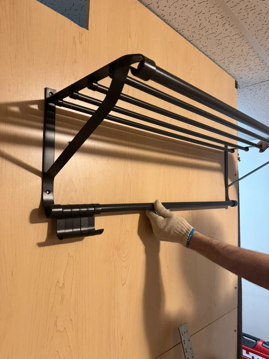 Black Metal Wall-Mounted Towel Rack with Shelf and Hooks - photo 3