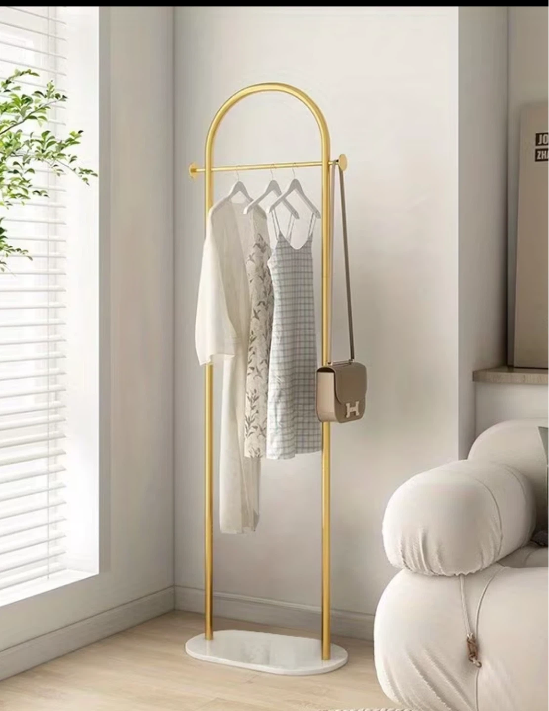 Gold Arch Garment Rack with Marble Base